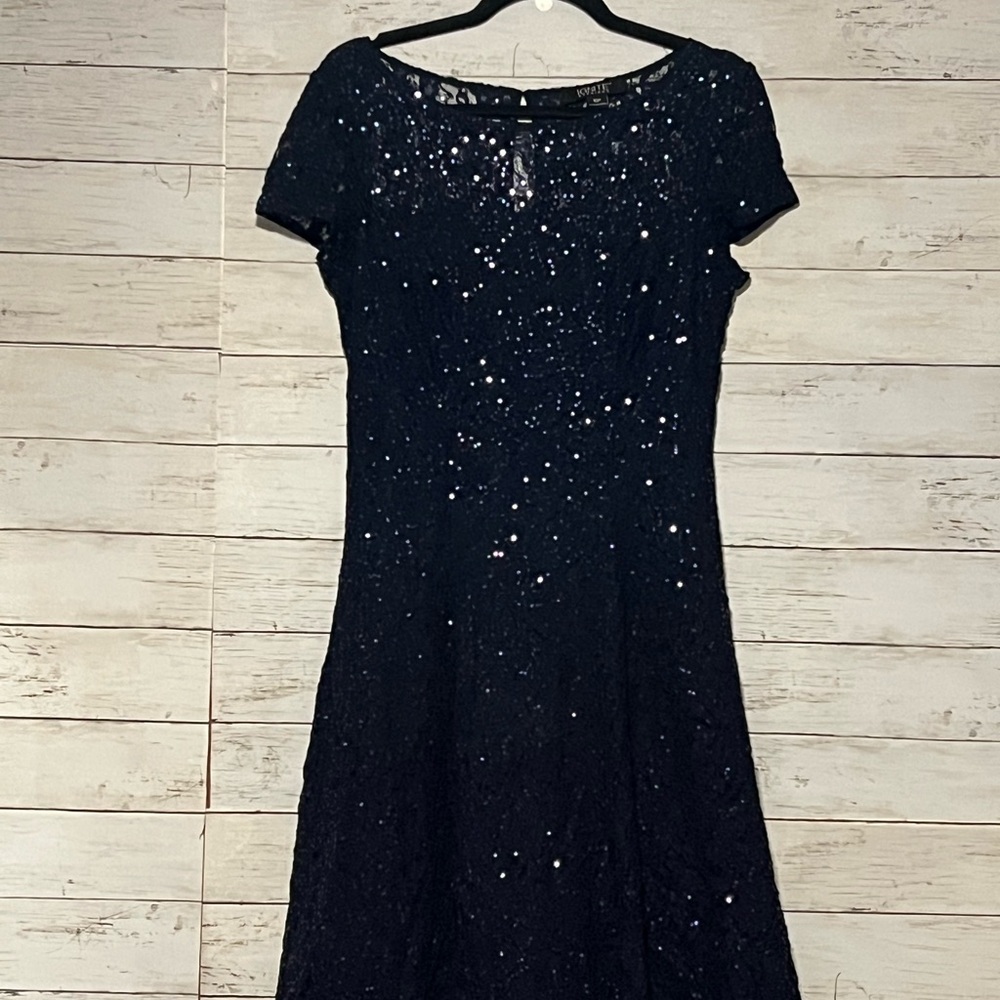 Elegant Navy Sequin Midi Dress